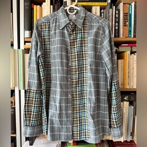 Paul Smith Gray and Blue Plaid Button Down Shirt